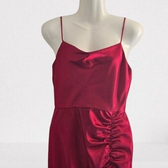 Aqua Women'S Red Draped Neck Ruched Side Slit Formal Dress Gown Size 2 - Picture 2 of 10